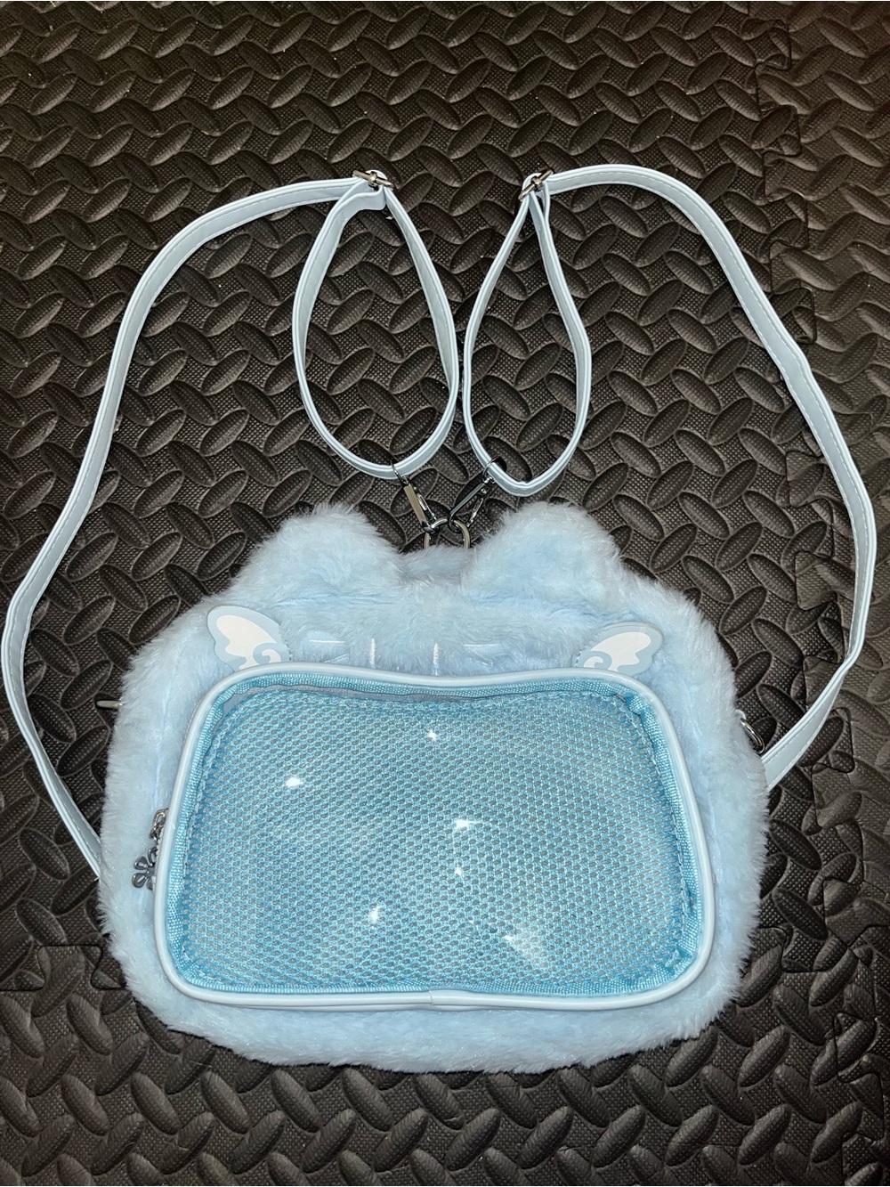Fuzzy Blue Kitty Pin / Plushie Display Mini Backpack